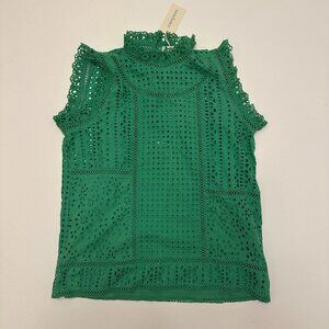 NWT Sundance Lyra Eyelet Top Kelly Green 2-Piece Sleeveless Blouse Cotton XS